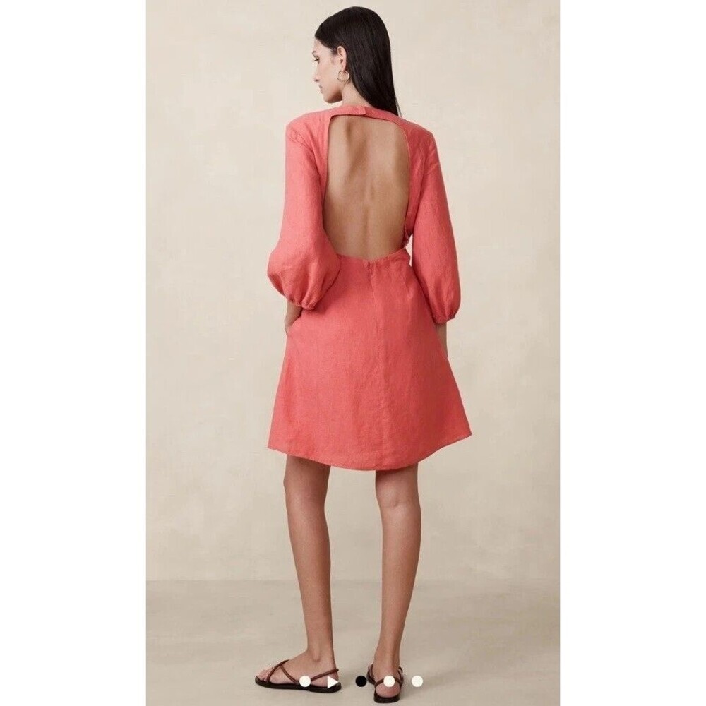 NWT Banana Republic‎ Lisa 100% Linen Open Back Mini Dress Size 10 Coral Cocktail